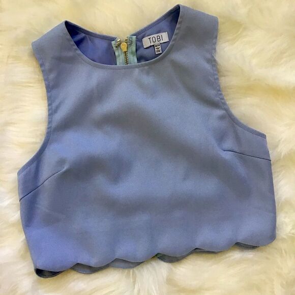 TOBI Scalloped Light Blue Crop Top Size XS - Picture 1 of 5